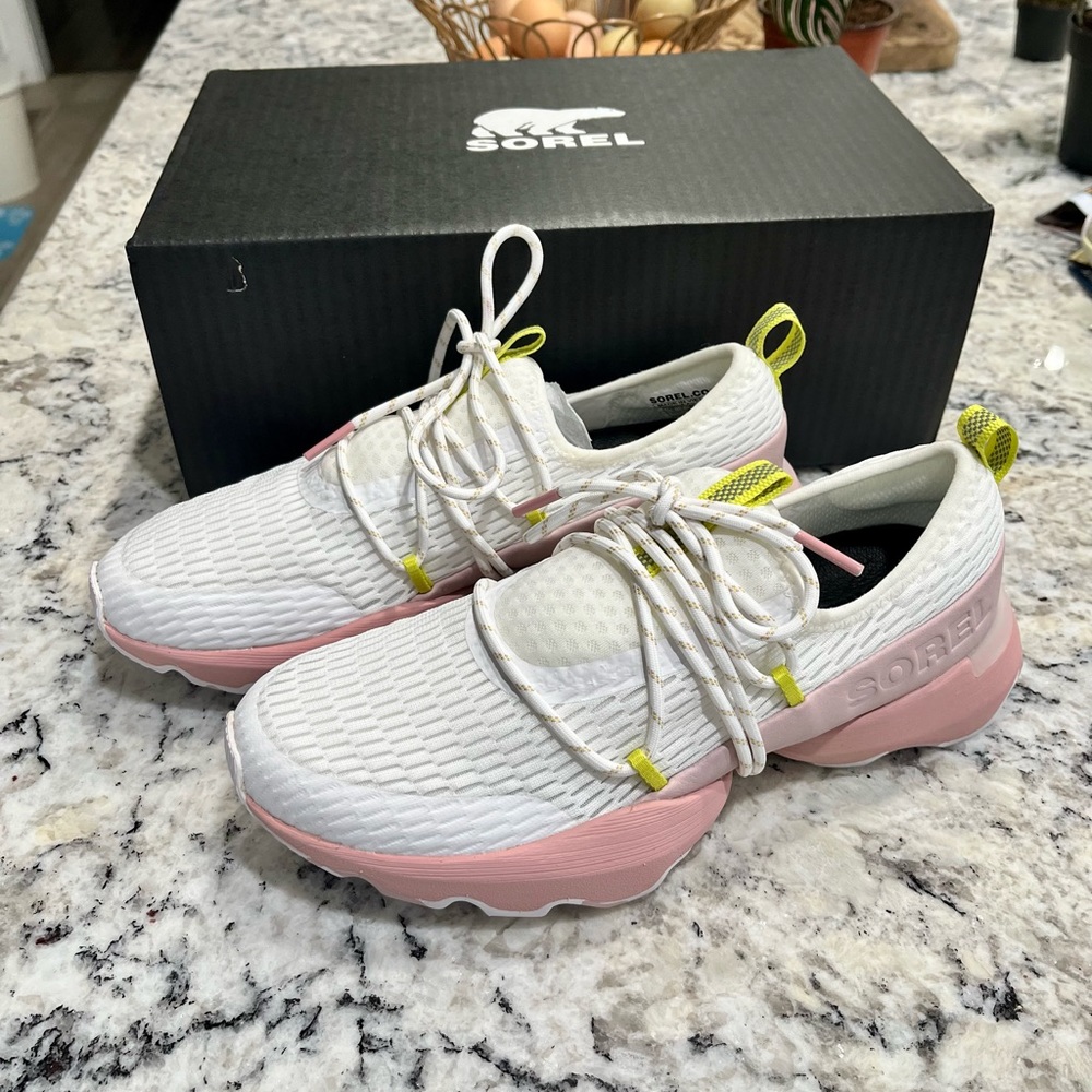 Brand New Sorel Kinetic Impact Lace White, Eraser Pink Sneakers Shoes